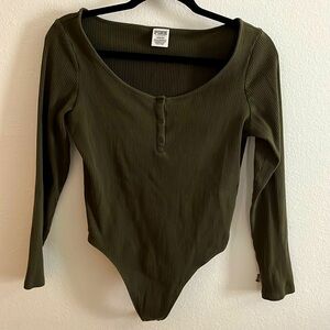 Olive green thong bodysuit